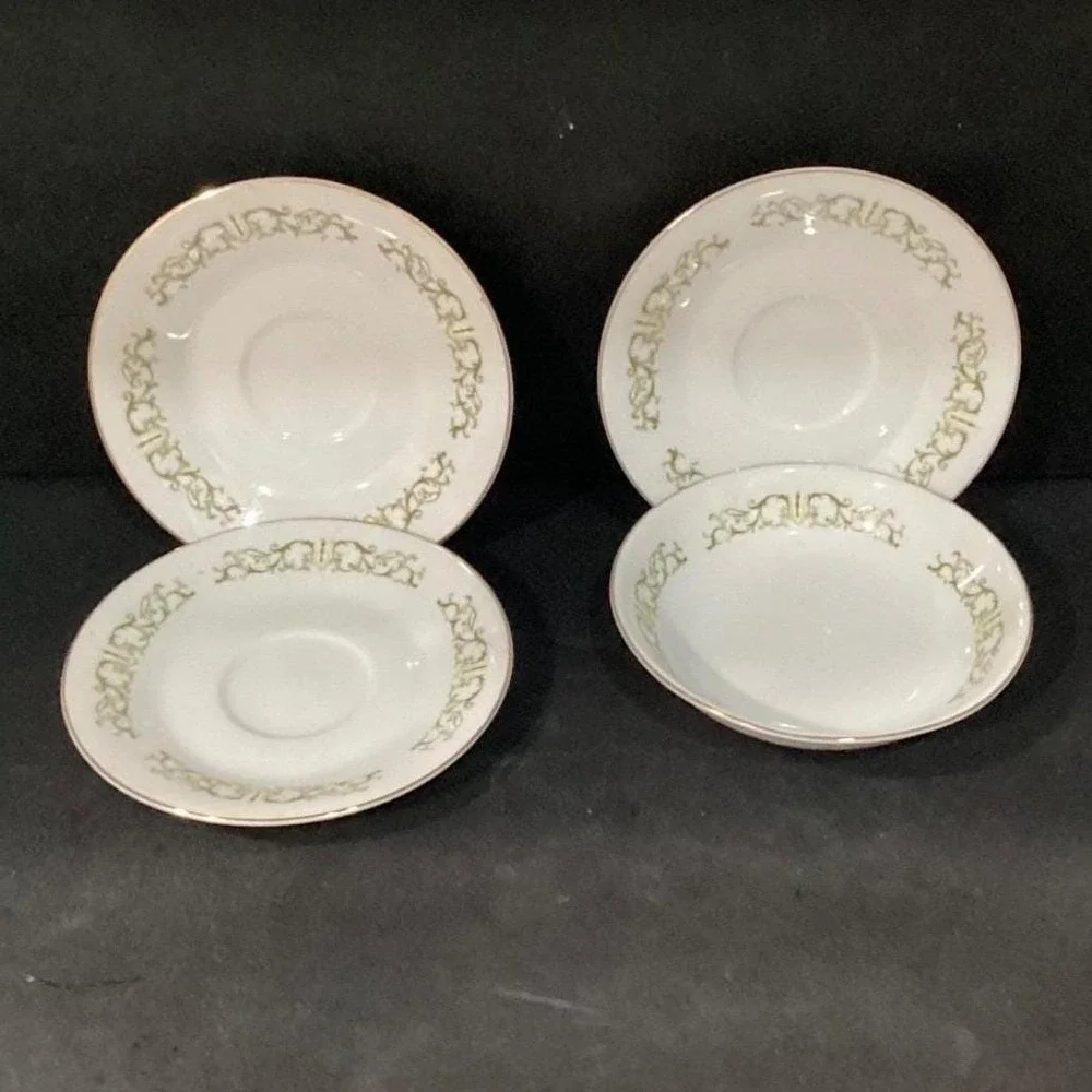 Bell Flower‎ Fine China, Set of 3 Saucers & 1 Cereal Bowl, Porcelain Tableware